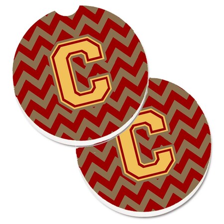 Carolines Treasures Letter C Chevron Garnet and Gold  Cup Holder Car Coaster, PK2 CJ1048-CCARC